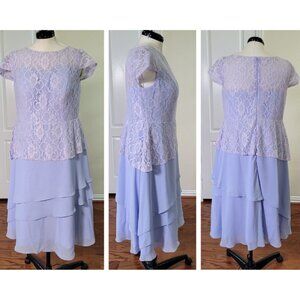 LT LanTing Mother Bride Dress Sz L Lilac Lace Chiffon Layered Wedding Guest